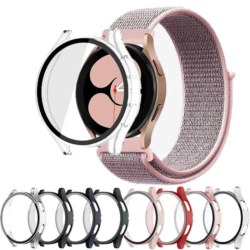 

Стекло + чехол для samsung Galaxy watch 4, аксессуары из поликарбоната, универсальный противоударный бампер + Защита экрана для Galaxy watch 4 44 мм 40 мм