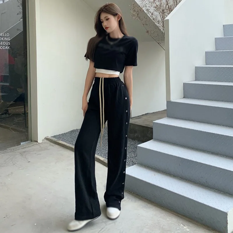 Спортивные штаны с боковыми пуговицами для женщин повседневные джоггеры на