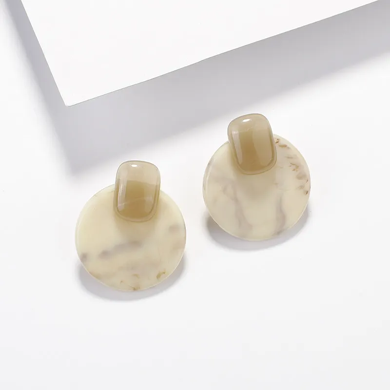 Beige Round AENSOA этнические деревянные геометрические круглые овальные квадратные висячие серьги винтажные коричневые массивные серьги из акриловой смолы модные ювелирные изделия - Окраска металла: Beige Round