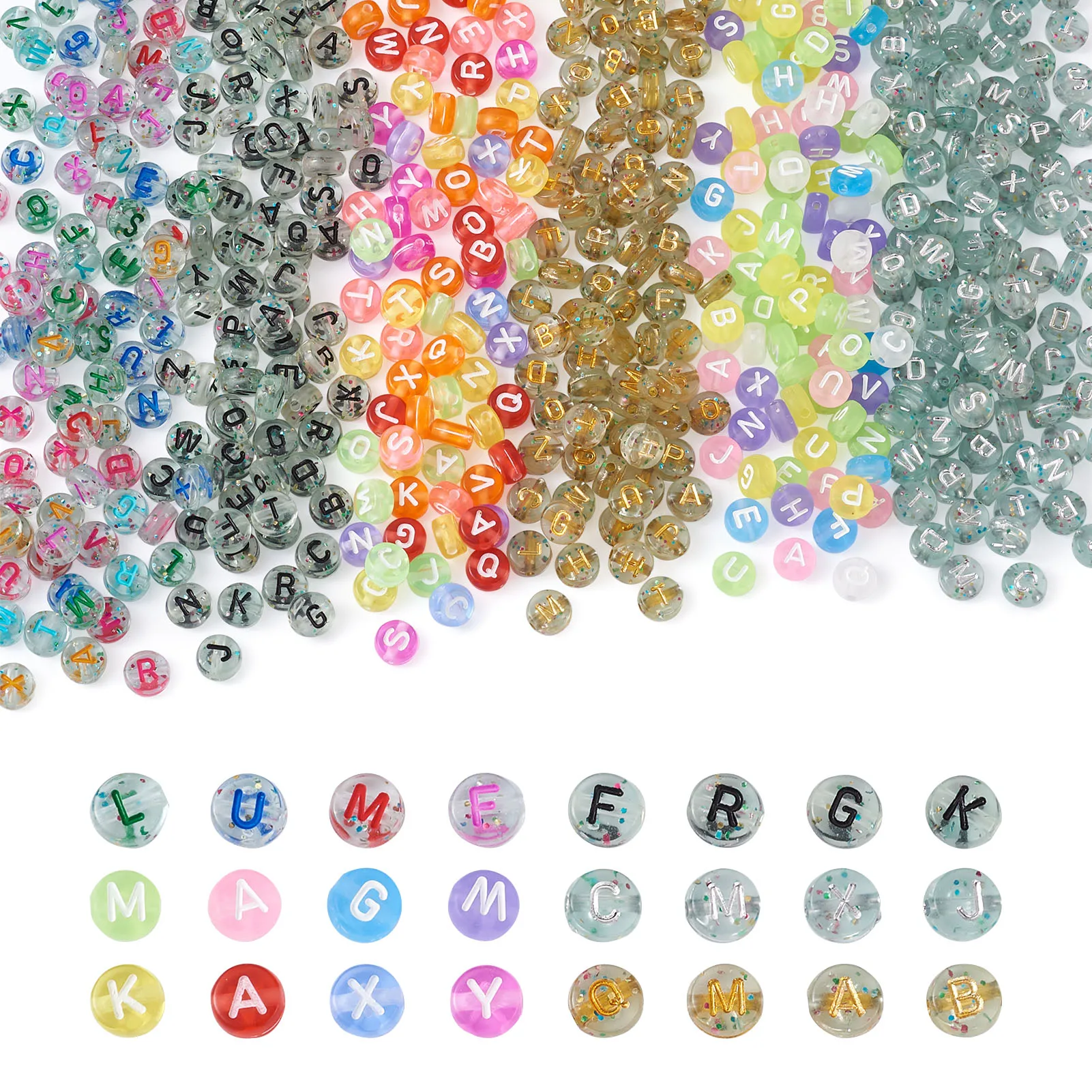 

1200pcs/Box Transparent Acrylic Beads Flat Round with Alphabet Mixed Color For DIY Making Necklace Bracelet Jewelry Gift