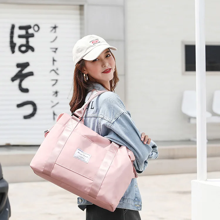 

Waterproof Carry-on Baggage Women's Travel Bags Large Pink Oxford Handbags Dry-wet separation Sport Yoga Fitness Bag