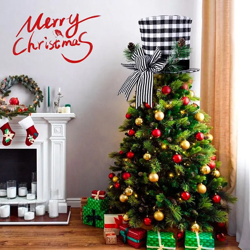 

Retractable Top Hat Christmas Tree Toppers Xmas Treetop Bow-Knot Ribbon Decoration Festival Party Supplies Drop ship