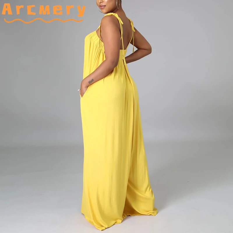 

5 Colors Women Spaghetti Strap Wide Leg Solid Jumpsuits