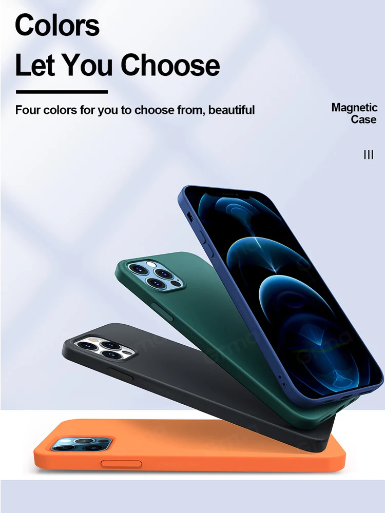 grma original magnetic safe coil circle liquid silicone phone case for apple iphone 12 mini 12 pro max genuine leather cover free global shipping