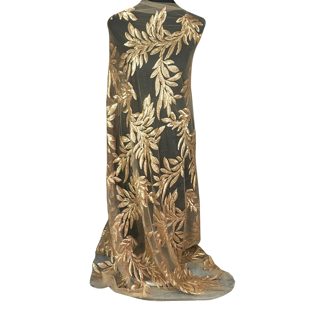 

2.5y кружевная ткань с золотыми и серебряными блестками и листьями, вышитая ткань, африканский гипюр, шнур, Кружевная аппликация мотив, отделка сеткой C52