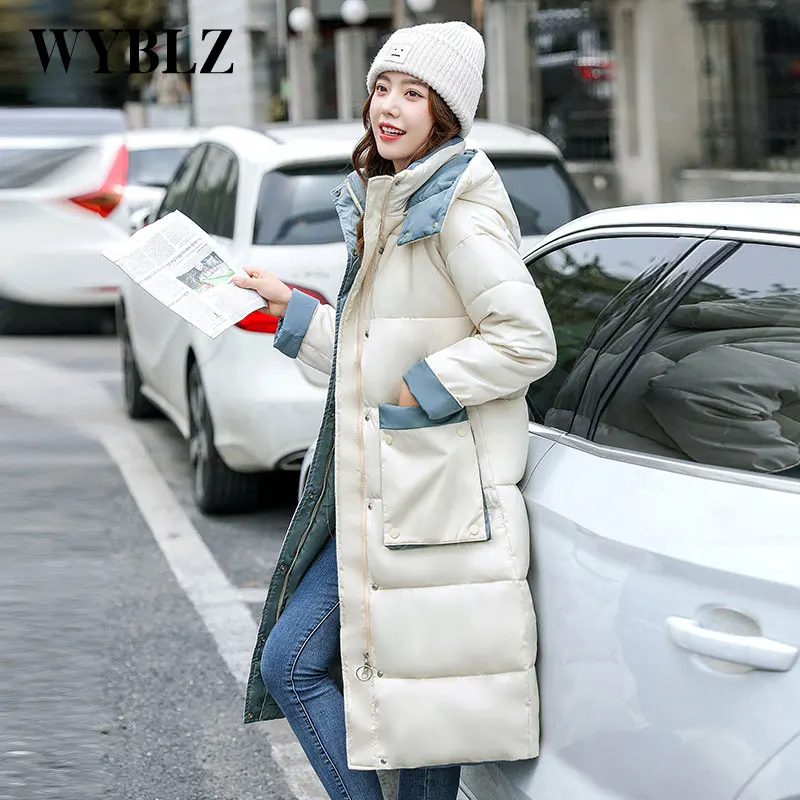 Fashion Patchwork Loose Cotton Thicken Jackets Women Winter Clothing Warm Thick Down Padded Jacket Korean Sweet Long Coat 2021