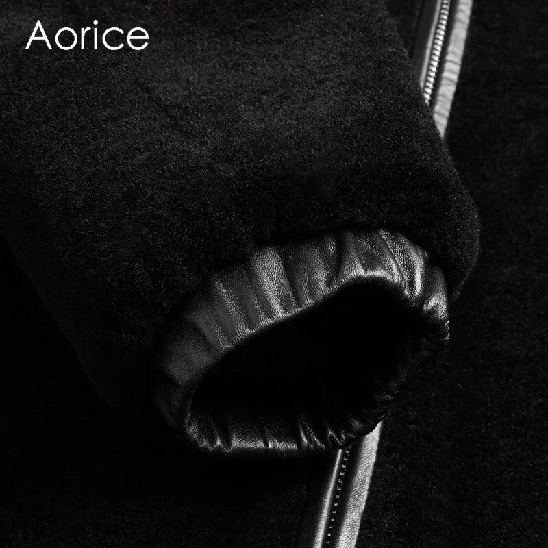Aorice Для мужчин реальные Меховая куртка с норки Верхняя одежда меховым воротником