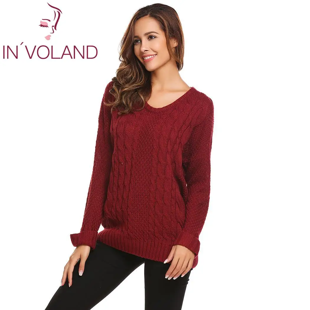 Женский Теплый Свитер Pollover повседневный Однотонный свитер с круглым вырезом и