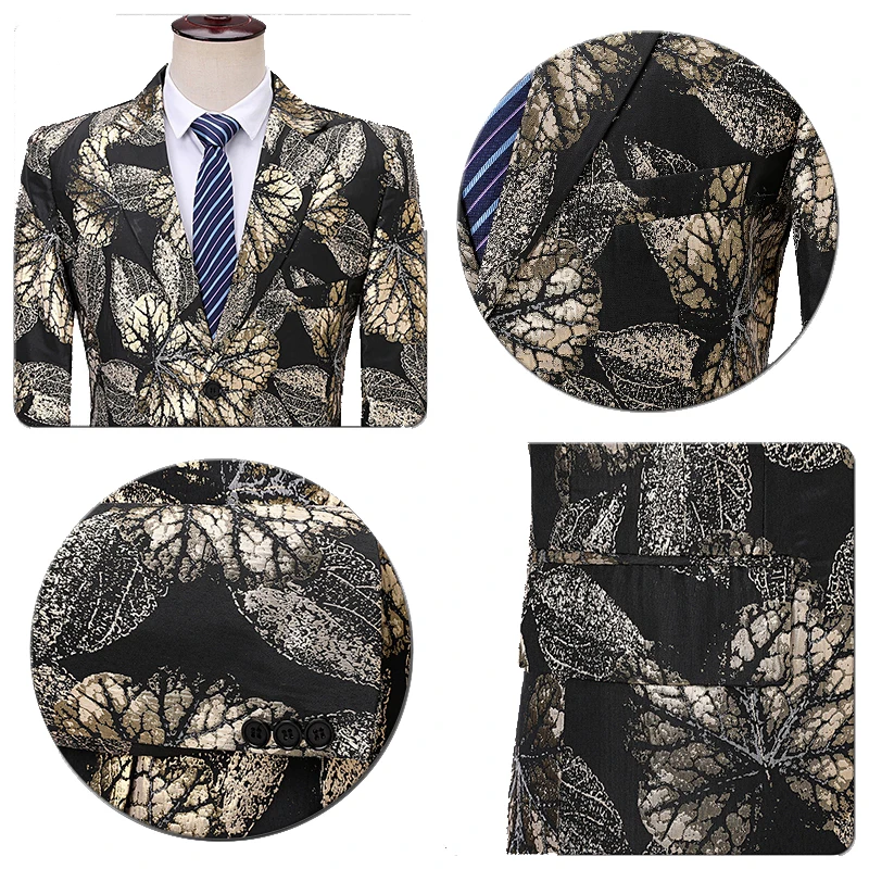 Shenrun Men's Blazers Fashion Black Blue Floral Pattern Casual Suit Jacket Party Prom Singers Host Drummer Costume Slim Blazer | Мужская
