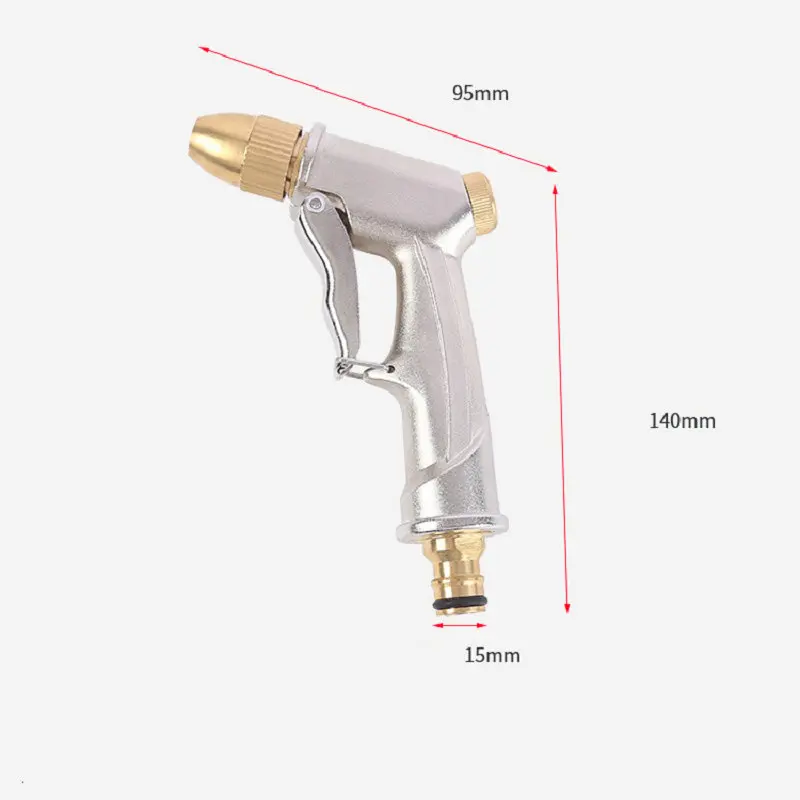 

Silver Non-slip Grip Washer Spray Gun Power High Pressure Adjustable Nozzle Hose Pipe Nozzle Jet Water Lance Window Garden Car