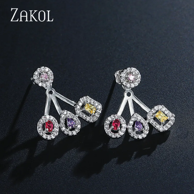Новинка от бренда ZAKOL, изысканные роскошные Gemoetric серьги-капли с кубическим цирконием для женщин, вечерние ювелирные изделия для свадебного торжества FSEP2083 - Окраска металла: Multicolor