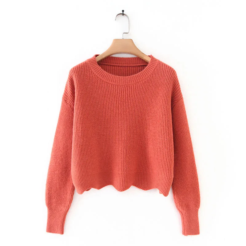 Женский модный однотонный вязаный свитер кроп-топы женский милый кашемировый