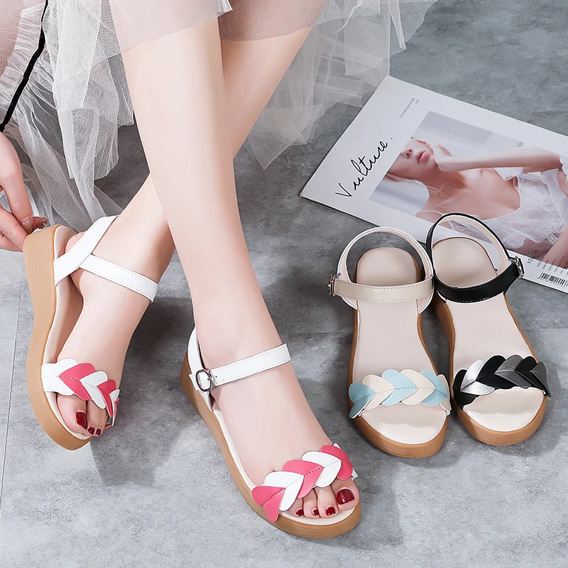 

Casual Flats Shoes Women Confortable Fashion Genuine Leather Rubber Outsole Lady Sandal