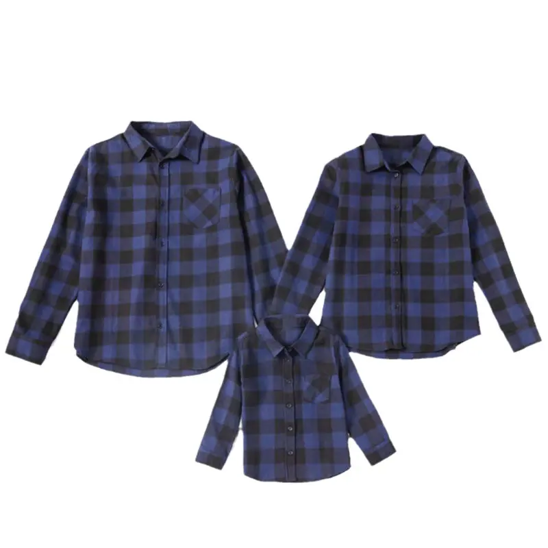 Family Mother Daughter Blue Plaid Sweatshirt Outfits Clothes Pullover Mommy and Me Hoodies Mum Daddy Kids Boy Girl Sweatshirts