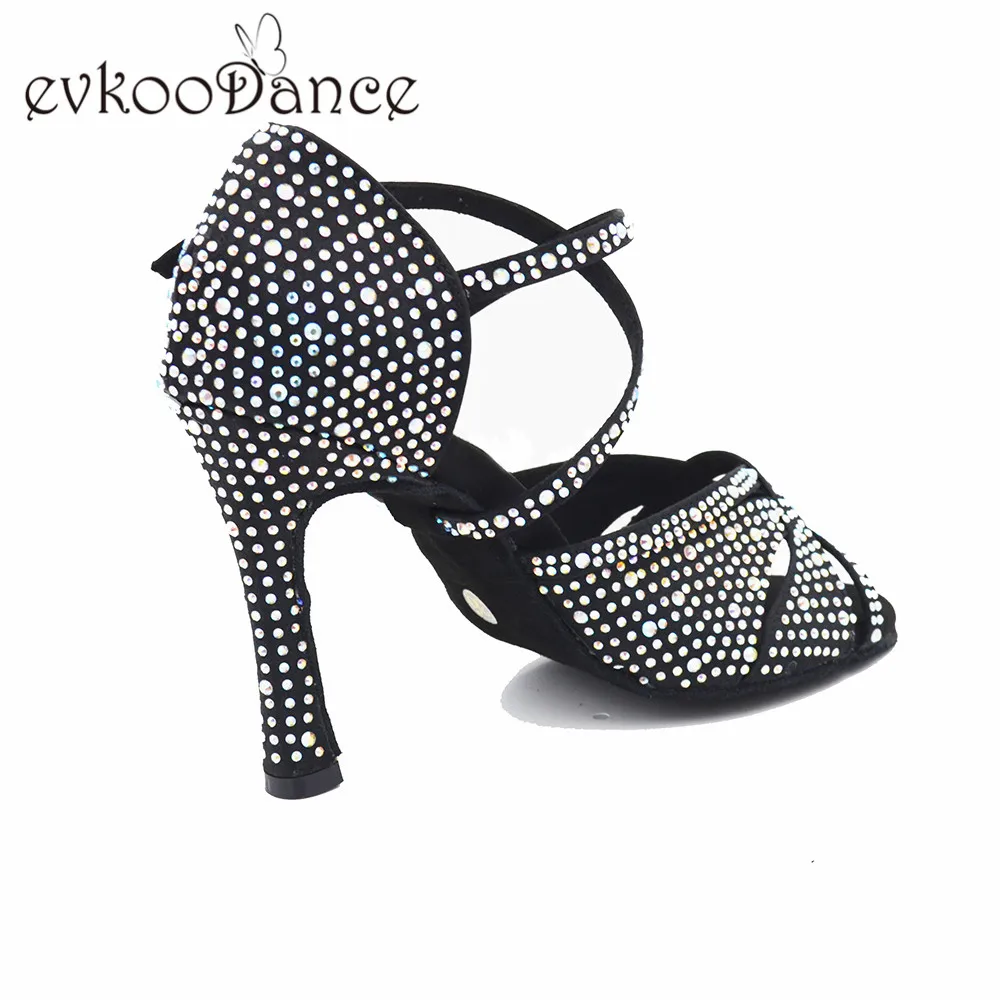 Женские туфли Evkoodance размер США 4-12 черный нубук со стразами профессиональная