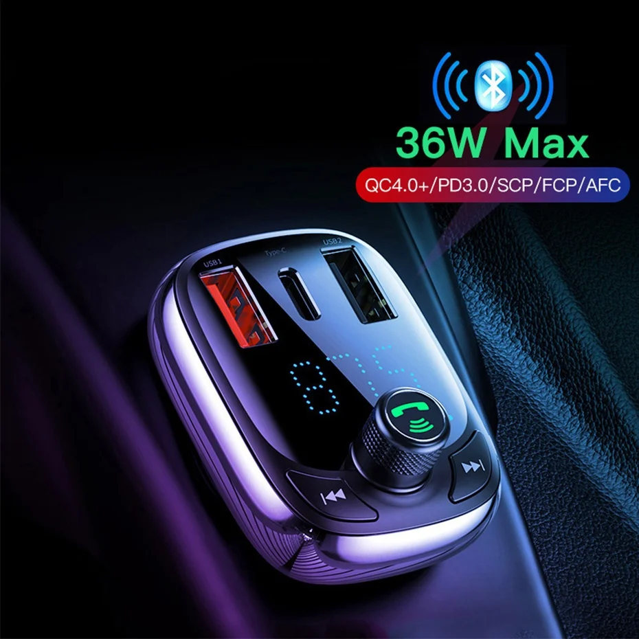 

Quick Charge 4.0 Car Charger for Phone FM Transmitter Bluetooth Car Kit Audio MP3 Player Fast Dual USB Car Phone Charger