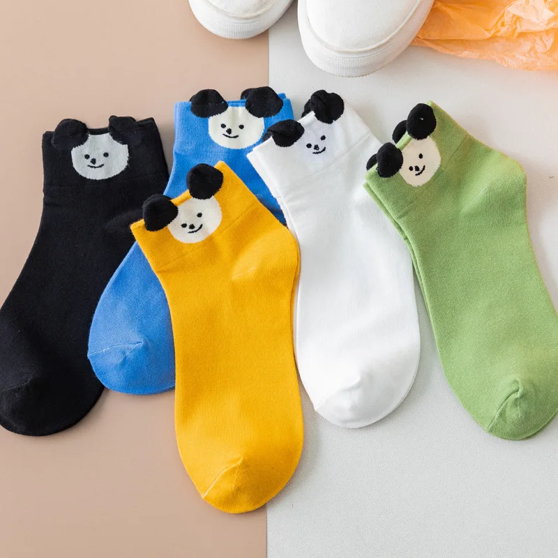 

2020 new spring and summer ladies pure color casual wild three-dimensional cute bear ear cotton socks college wind short socks