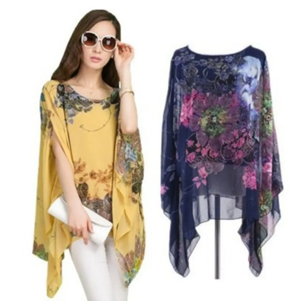 Женская шифоновая блузка с рукавами летучая мышь|Блузки| |