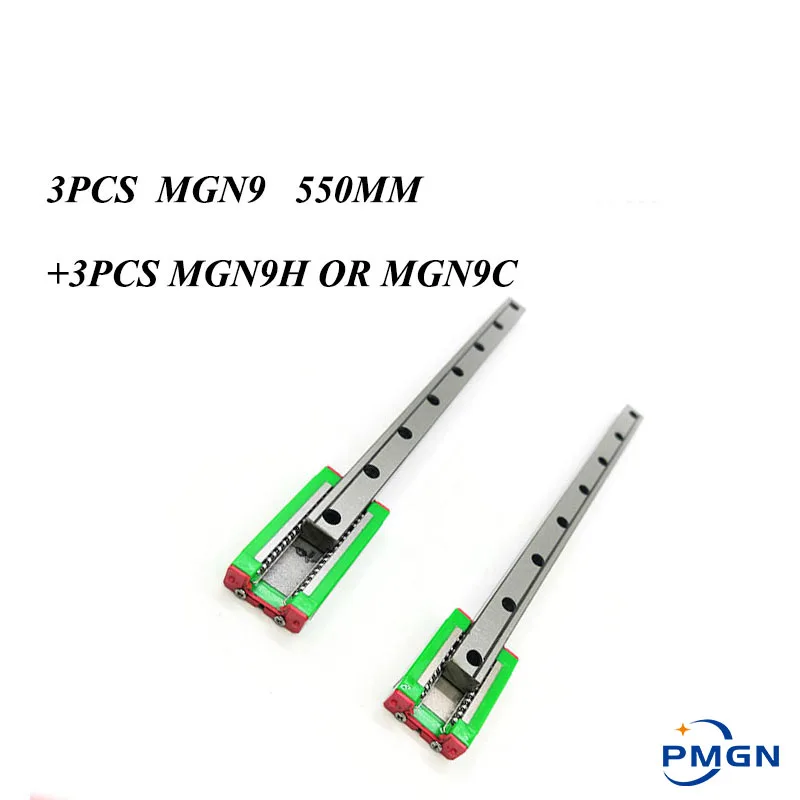 

High quality 3pcs 9mm Linear Guide MGN9 L= 550mm Linear Rail Way + MGN9C or MGN9H Long Linear SS Carriage for CNC XYZ Axis