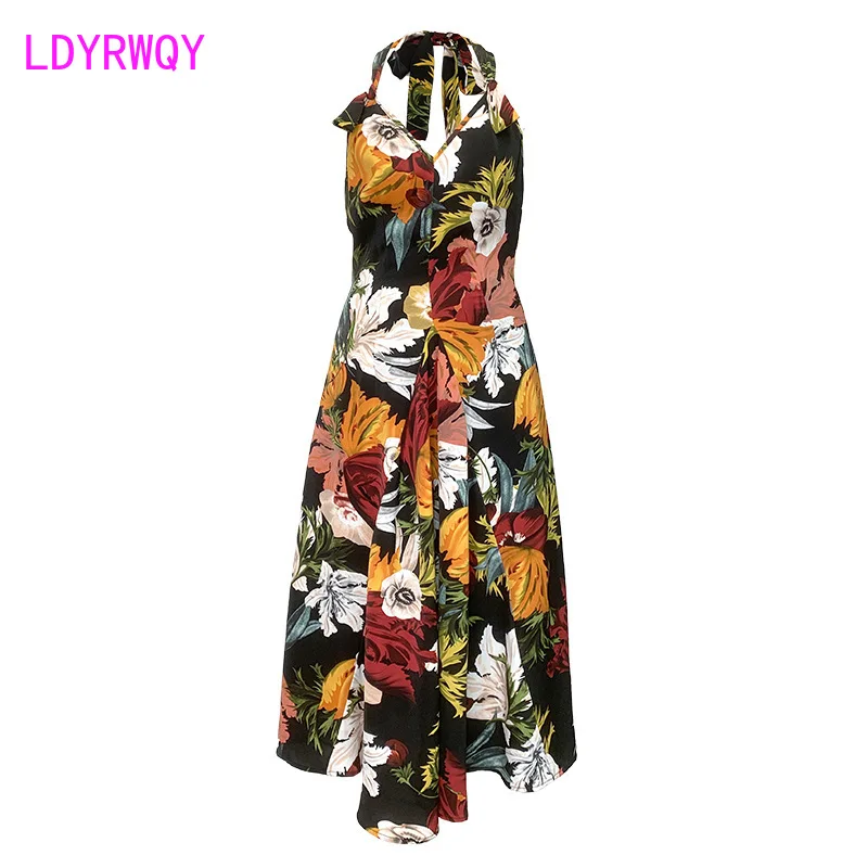 

2021 French sling dress female summer neck halter belt waist Office Lady Sheath Knee-Length Polyester zipper