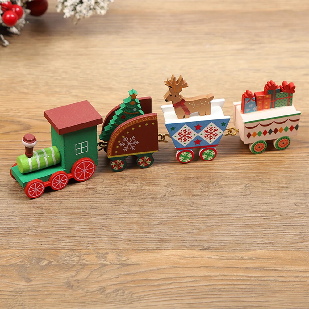 

4 Knots Painted Wooden Christmas Little Train Ornament for Home Santa Claus Gift Toys Table Crafts Xmas New Year Decoration