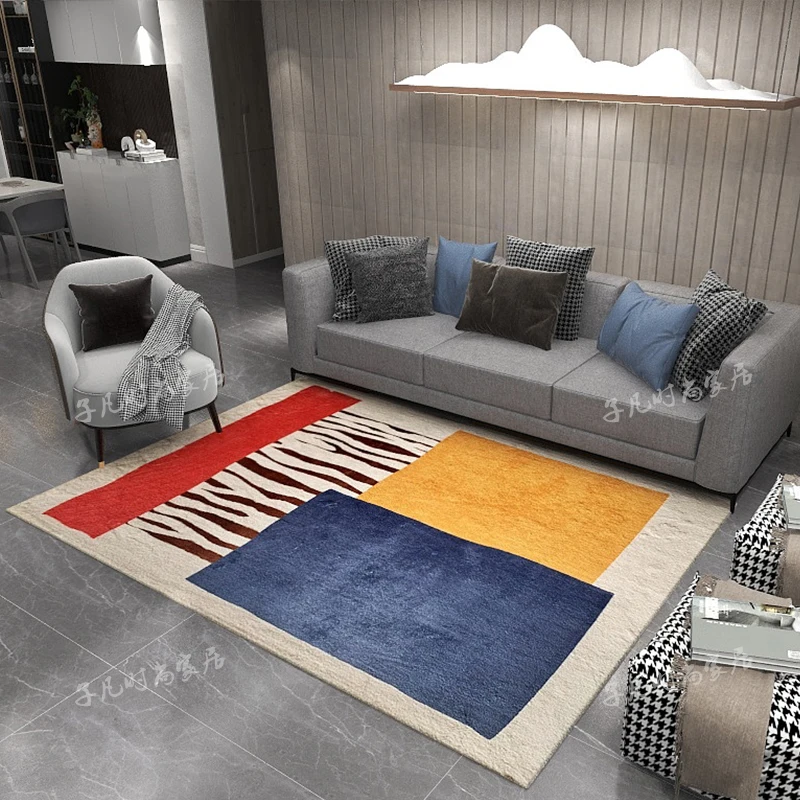 

Nordic Modern Art Style Living Room Bedroom Long Velvet Carpet Abstract Lines Sofa Bed Side Thick Carpet