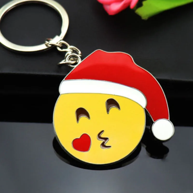 Мультфильм брелок Рождество Diy смайлик лицо Pom pom ПВХ сумки брелки для ключей цепь нейтральный пом брелок на подарок красный