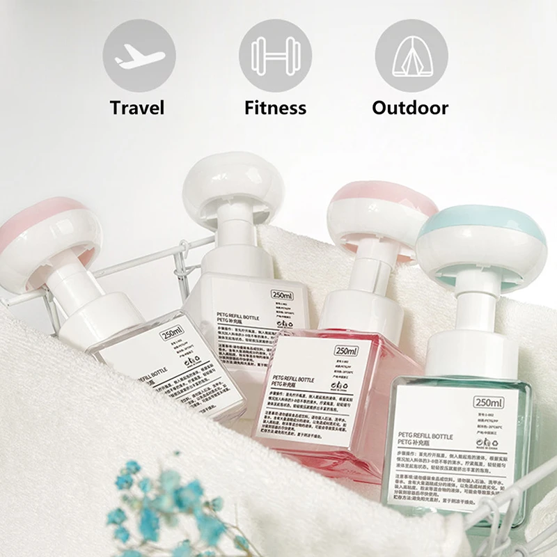 

250/300ML Flower Pump Head Sub-Bottling Bottle Refillable Empty Bottles Portable for Soap Liquid Shampoo Lotion Mousse Bottles