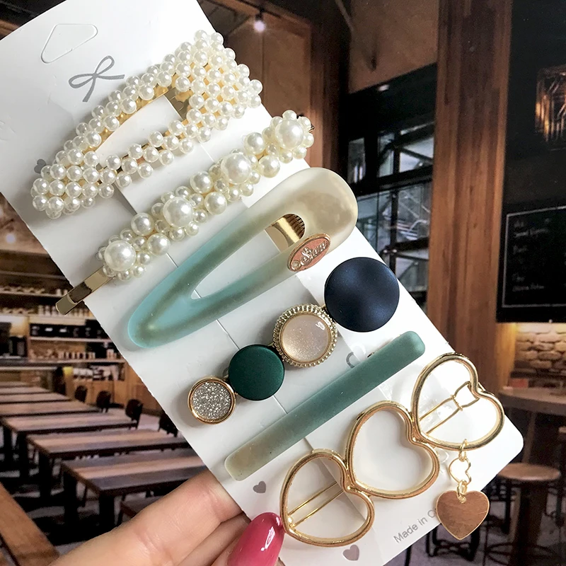 

New Fashion 6pcs/set Hair Clip For Women 2021 Trendy Girl Acrylic Pearl Hair Berrettes Geometric Hair Accessories Hairgrip Gift