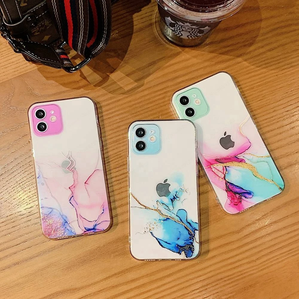 

Colorful Phone Case For iPhone 12 11 Pro Max Mini X XR XS Max 7 8 6 6S Plus SE 2020 Soft TPU Silicone Back Cover Luxury Marble