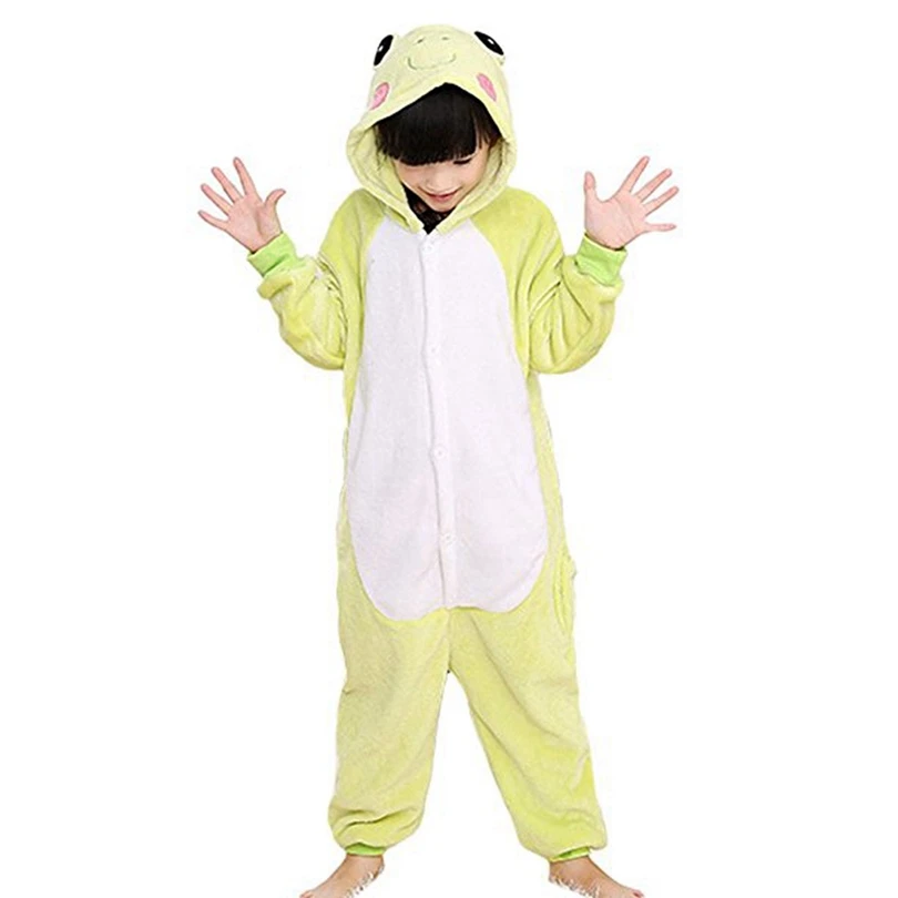 

Kids Onesies Hooded Pajamas Children Sleepwear Boys Girls Green Frog Animal Anime Pyjama Pijama Flannel Nightwear Clothes