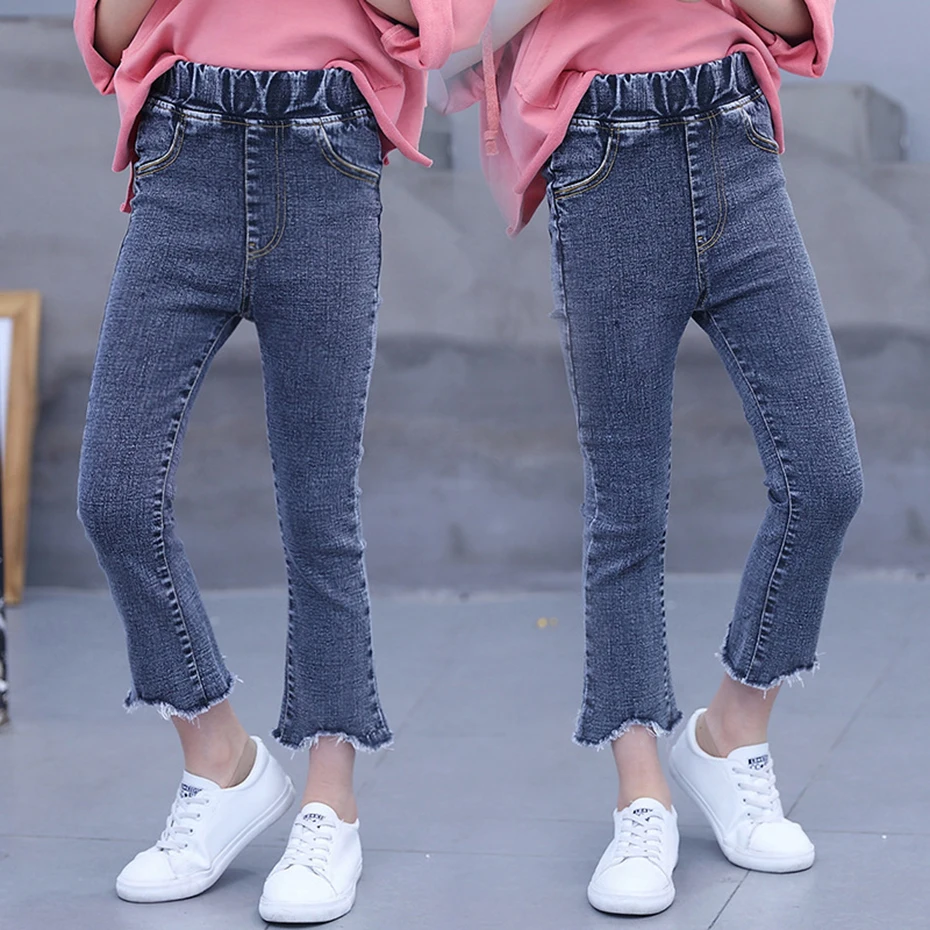 Джинсы однотонные леггинсы для девочек джинсы узкие расклешенные детей новые