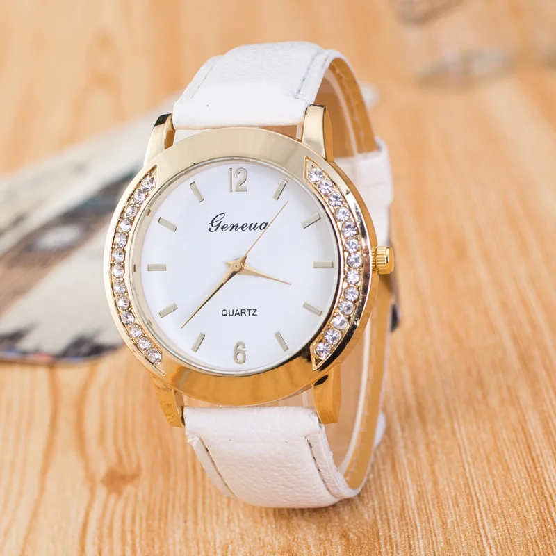 

2021 New Brand Women Watches Quartz Watch Geneva Rhinestone Crystal Roman Lady PU Leather Band Analog Relogio Feminino