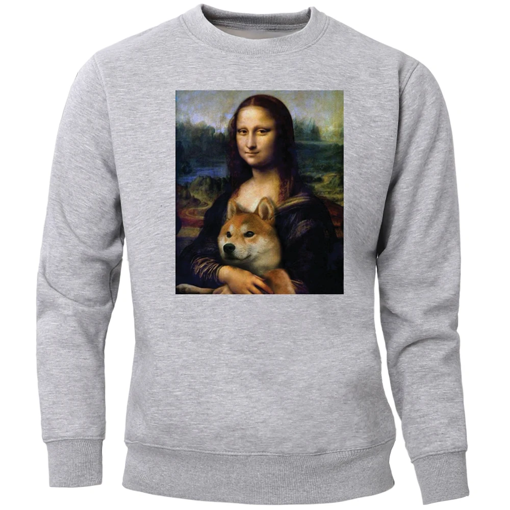 

Mona Lisa And Shiba Inu Sweatshirts Hoodies Men Funny Crewneck Sweatshirt Hoodie New Style Streetwear Fleece Warm Print Jumper