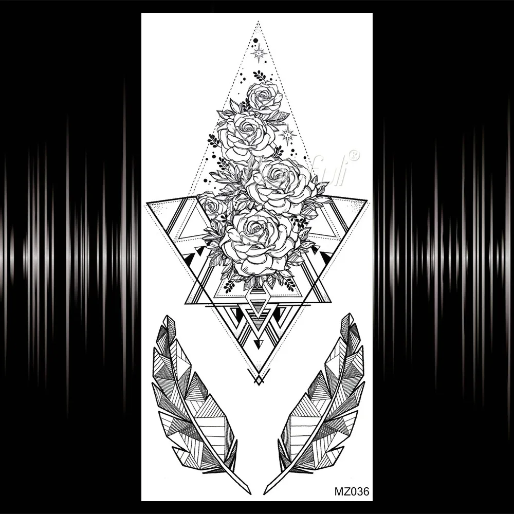Cool Geometric Triangle Flower Arm Tattoo Temporary Rose Floral Bloosom Sticker For Women Body Art Fake Tatoo On Back Leg | Красота и