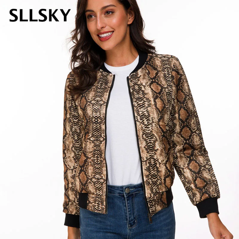 SLLSKY женские куртки с принтом змеиной кожи весна осень Новые повседневные