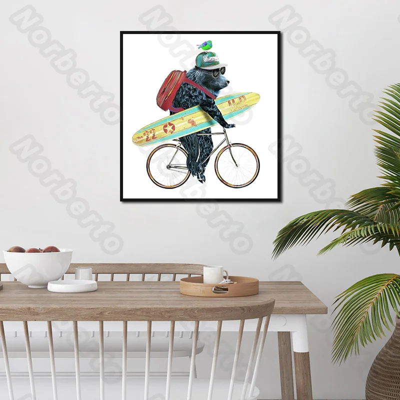 

Cartoon Picture Canvas Painting and Posters Wall Gorilla and Rabbit Riding a Bicycle a Heartwarming Scene for Home Rooms Decorat