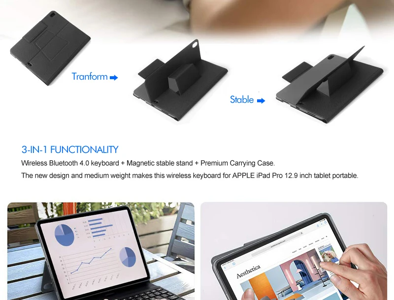 [Новинка] Беспроводная клавиатура Blue tooth для iPad pro 12,", Премиум чехол из тонкой кожи+ умный сон+ все в одном дизайне