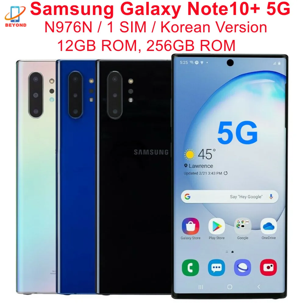 Новый разблокированный сотовый телефон Samsung Galaxy Note10 + Plus 5G N976N 95% дюйма 6 8 Гб ПЗУ 12