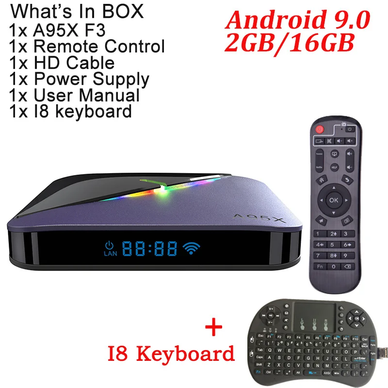 2G 16G With I8 A95X F3 RGB светильник ТВ приставка Android 9,0 Amlogic S905X3 4 Гб 64 Гб Смарт ТВ приставка Flex 8 к H.265 двойной wifi Netflix медиаплеер - Color: 2G 16G With I8