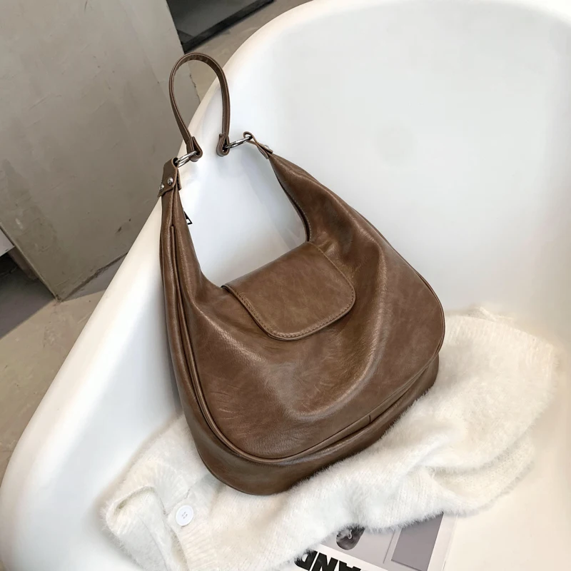 

Casual Tote PU Leather Women's Shoulder Bag Fashion Solid Color Large Capacity Solf Fake Leather Female Handbag Flap Pockst