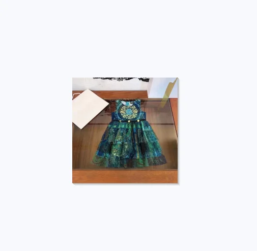 

2021Top Quality New Summer Brand Green Blue flower Girls Dress Clothing Boutique Size 4 6 8 10 12 14 years
