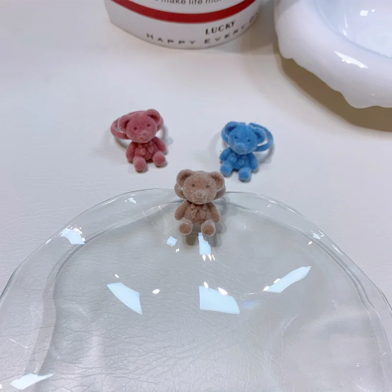 

Winter Vintage Flocking Bear Rings for Women Girls Kids Kawaii Geometric Adjustable Animal Finger Rings 2021 Trend Jewelry Gift