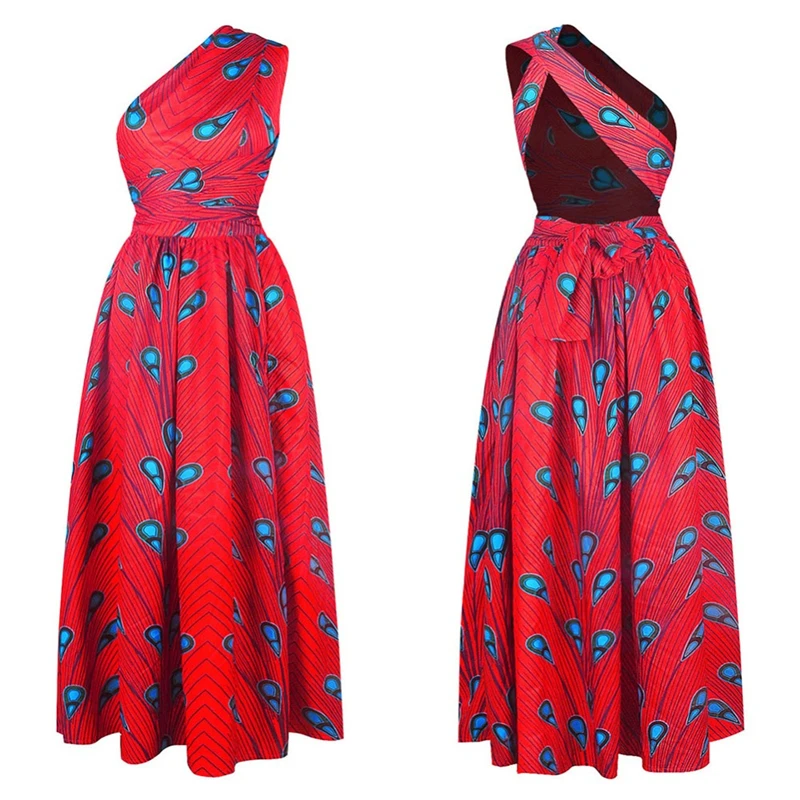 Color 2 Dress Летние африканские платья для женщин вечерние новости Дашики рубашка в африканском стиле одежда длинная одежда Базен DIY шнуровка модная одежда - Цвет: Color 2 Dress