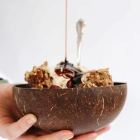 1 pcs natural coconut shell bowl wood tableware flat bottom shell plate fruit dried fruits plate salad bowl kitchen utensils