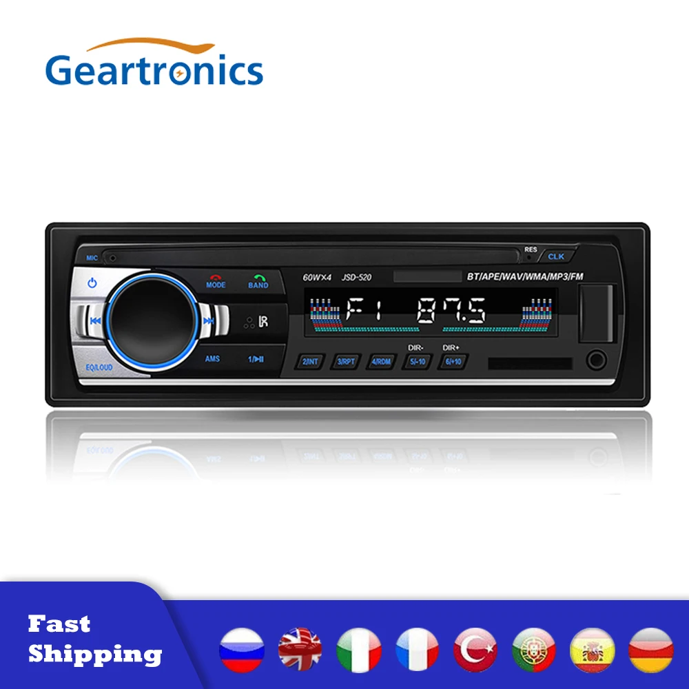 Автомагнитола 1 Din с Bluetooth автомобильное стерео радио FM Aux вход приемник SD USB JSD-520 12