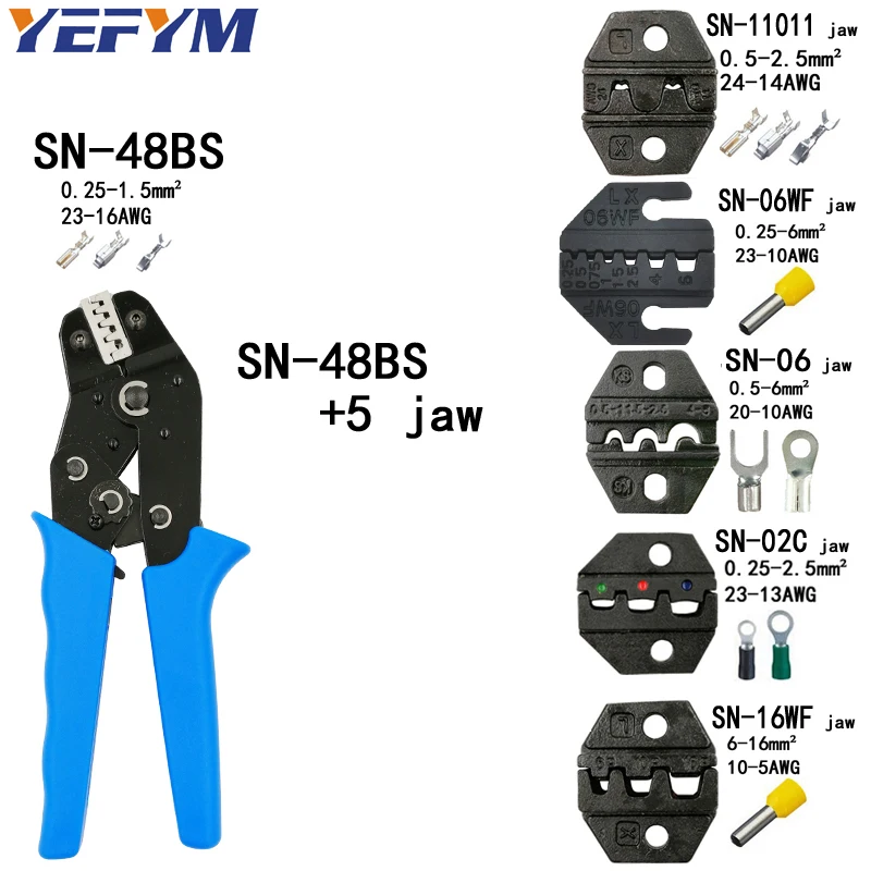 SN-48BS 5 jaw Обжимные клещи комплект SN-48B SN-48BS 8 челюсти комплект для 2,8 4,8 6,3 VH2.54 3,96 2510/трубка/изоляционные клеммы Электрический зажим для рыбалки - Цвет: SN-48BS 5 jaw