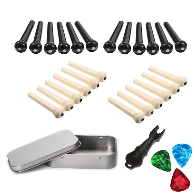 

A Set of Acoustic Guitar Bone Bridge Pins Picks Puller Guitars Parts XXUF
