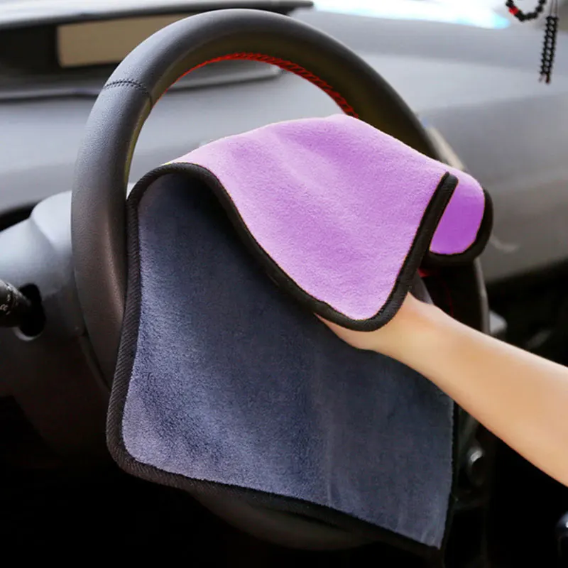 

Fashion Car Care Car Cleaning Towel Hemming Microfiber Coral Velvet Cloth Double Sided High Density 1pc New Wiping Absorbent