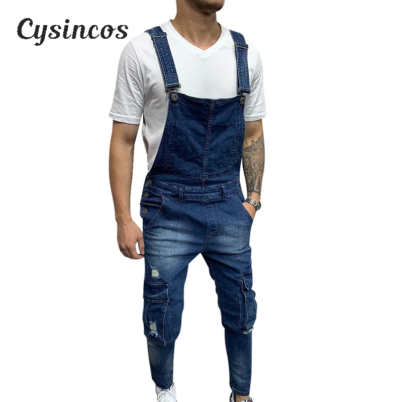 CYSINCOS Модные мужские рваные джинсы комбинезоны Hi Street Distressed Denim bib осенние штаны на
